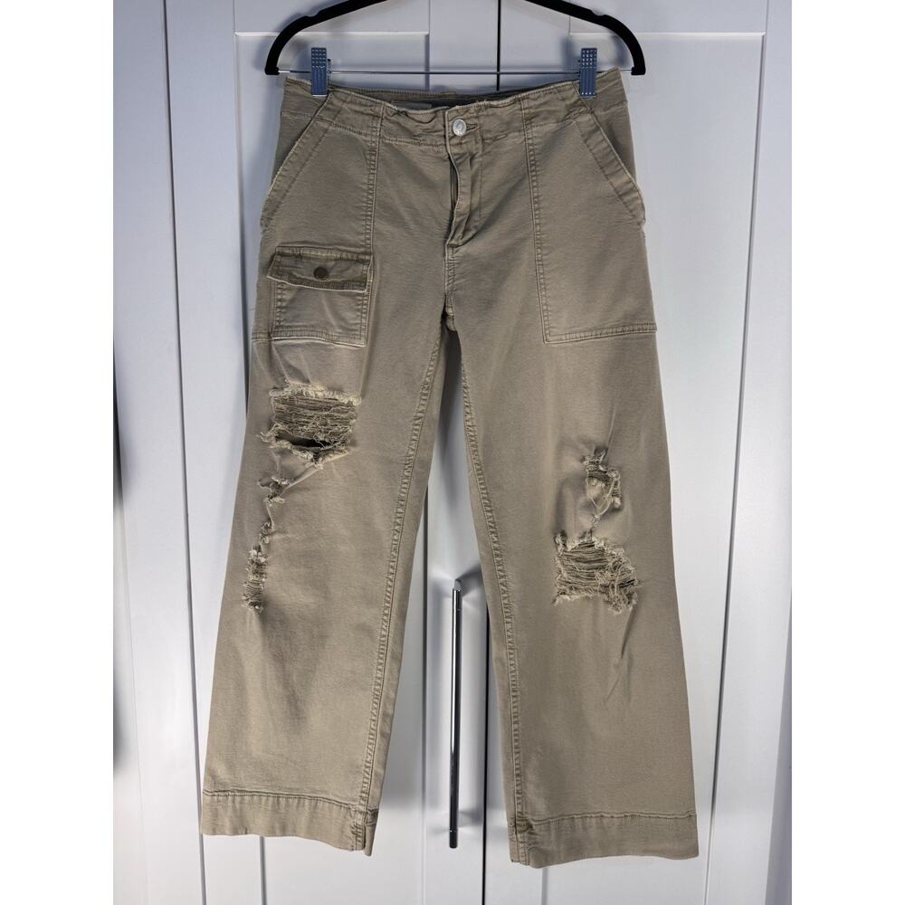 Pilcro Anthropologie Distressed Cargo Pants Wide Leg Utility Y2K Beige Size 27